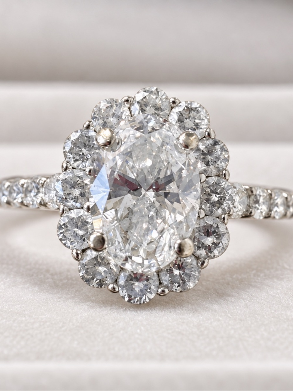 Oval Halo Diamond Ring in White